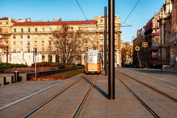 Fototapeta na wymiar Tram, the main public transport system in Budapest, Hungary, Europe