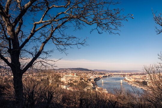 View of River Danube from Gellert Hill, Budapest, Hungary, Europe