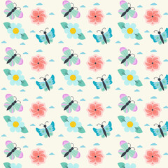 Cute pattern with butterflies and flowers