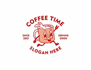 Fotobehang Retro coffee cup character mascot logo template © Gree