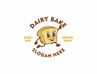 Retro vintage bread character mascot logo template 