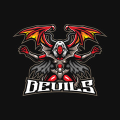 Devil mascot logo design vector with modern illustration concept style for badge, emblem and t shirt printing. Women devil illustration for sport and esport team.