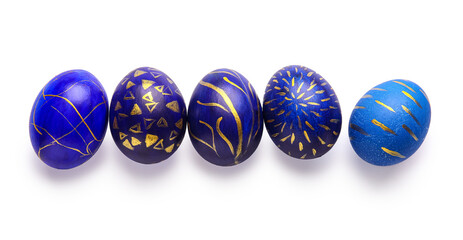Stylish Easter eggs on white background