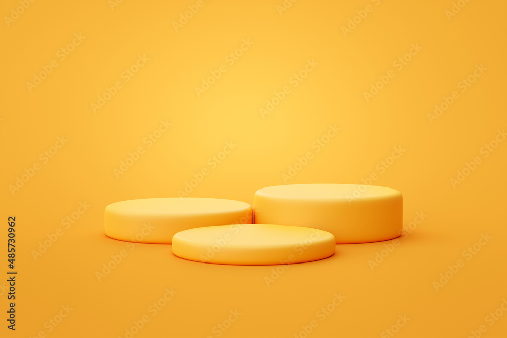 Aufkleber Yellow podium 3d background stage display platform scene of vivid summer minimal product stand or empty pedestal blank space studio backdrop and fashion show cosmetic template exhibition art showcase.