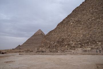 View to  Khafre and Menkaure pyramids from pyramid of pharaoh Cheops, Giza Plateau, Egypt. UNESCO...