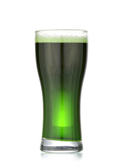Glass of beer for St. Patrick's Day celebration on white background
