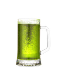 Glass of beer for St. Patrick's Day celebration on white background