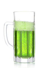 Glass of beer for St. Patrick's Day celebration on white background