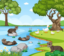 Obraz na płótnie Canvas Forest nature background with wild animals
