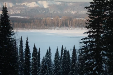 Keuken foto achterwand Mistig bos Prachtig winterlandschap, Siberisch bos