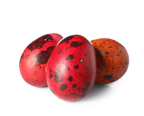 Three beautiful Easter eggs on white background