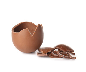Broken Chocolate Easter egg isolated on white background