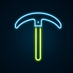 Glowing neon line Pickaxe icon isolated on black background. Colorful outline concept. Vector