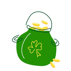 A pot of gold. Collection of green symbols for St. Patrick's Day. Vector illustration isolated on a white background