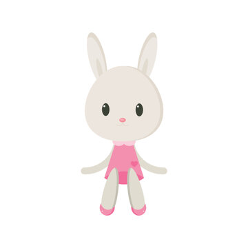 Cute cartoon bunny doll isolated on white background illustration