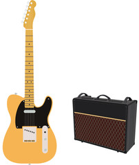 Electric guitar with an amplifier speaker, Yellow electric guitar