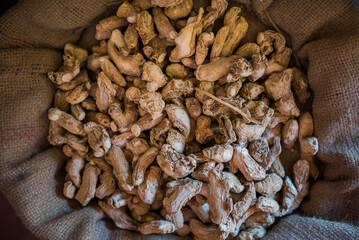 Ginger for sale at a spice market in Fort Kochi (Cochin), Kerala, India