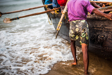 Fishermen at Kappil Beach, Varkala, Kerala, India