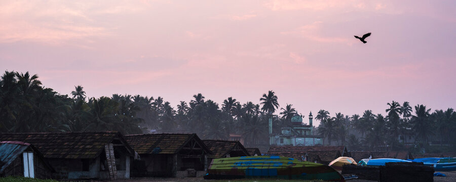 Kappil Beach fishing village, Varkala, Kerala, India