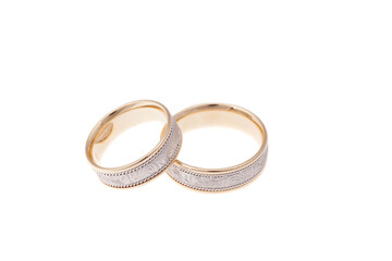 Golden wedding rings, isolated on white