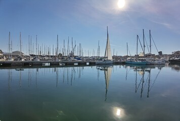 preveza city new port yatches boats ships in lbue sea and sunny winter day in greece