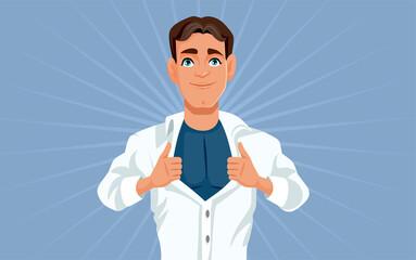 Superhero Man Opening His Shirt Vector Cartoon Illustration