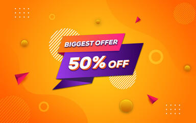 Biggest offer 50% off banner, Sale banner promotion template design.