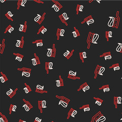 Line Toothbrush with toothpaste icon isolated seamless pattern on black background. Vector