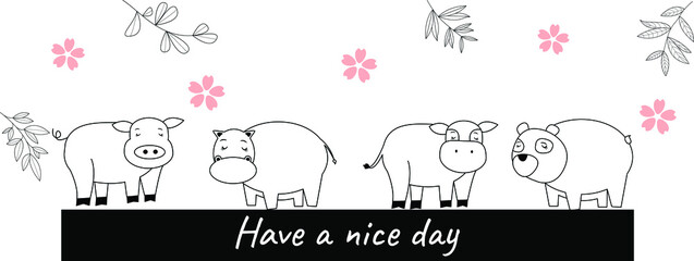 Vector image of linear set, black and white cute kids illustration.
easy to color.
Jungle animal element set, coloring book template collection, digital element vector illustration outline group