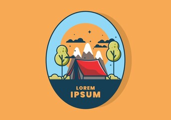 Camping with tent flat illustration