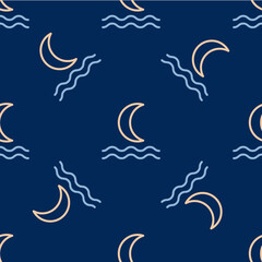 Line Night fog or smoke icon isolated seamless pattern on blue background. Vector