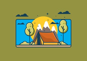 Obraz premium Camping with tent flat illustration