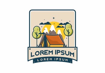 Camping with tent flat illustration