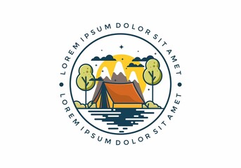 Camping with tent flat illustration