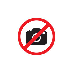 No photography sign, no picture icon. Camera is banned flat vector illustration