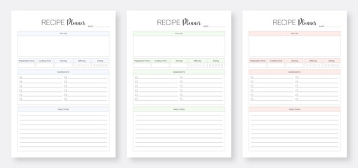 Recipe Card Printable Templates. Recipe Planner Printable Templates.