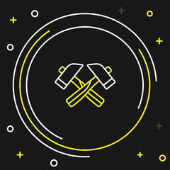 Line Crossed hammer icon isolated on black background. Tool for repair. Colorful outline concept. Vector