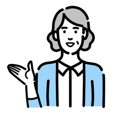 笑顔で説明をしているシニアの女性
