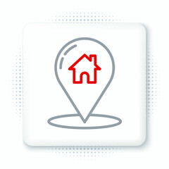 Line Map pointer with house icon isolated on white background. Home location marker symbol. Colorful outline concept. Vector