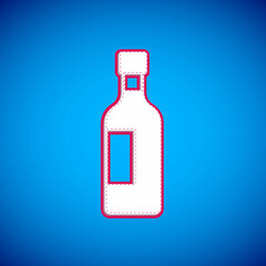 White Bottle of wine icon isolated on blue background. Vector