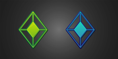 Green and blue Gem stone icon isolated on black background. Jewelry symbol. Diamond. Vector