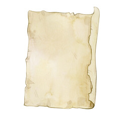 Watercolor illustration of old paper sheet isolated on white background.