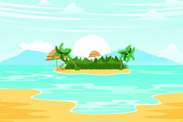 Fototapeta na wymiar Hello summer. Summer landscape background. Beach background with sunrise
