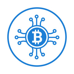 Bitcoin, cryptocurrency icon. Blue vector sketch.