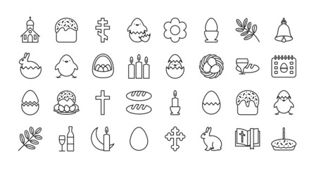 Easter icons. The set is isolated on white background. Vector illustration.
