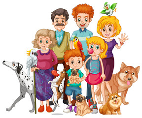 Obraz na płótnie Canvas Big family members with many dogs