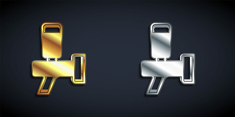 Gold and silver Beer tap icon isolated on black background. Long shadow style. Vector