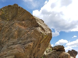 Scenic Colorado View From Mountain with Rock Formations, Blue Skies and Green Vegetation