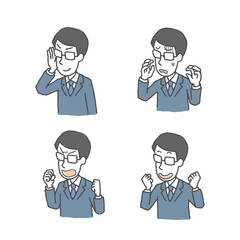 メガネをかけた会社員男性のイラストセット
