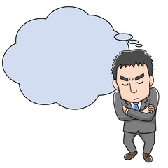 考え込む男性とフキダシイラスト